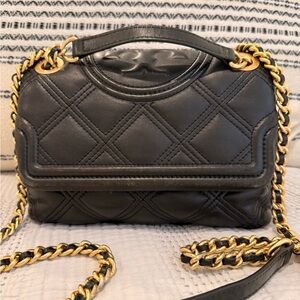 Tory Burch Black Quilted Leather Chain Bag.